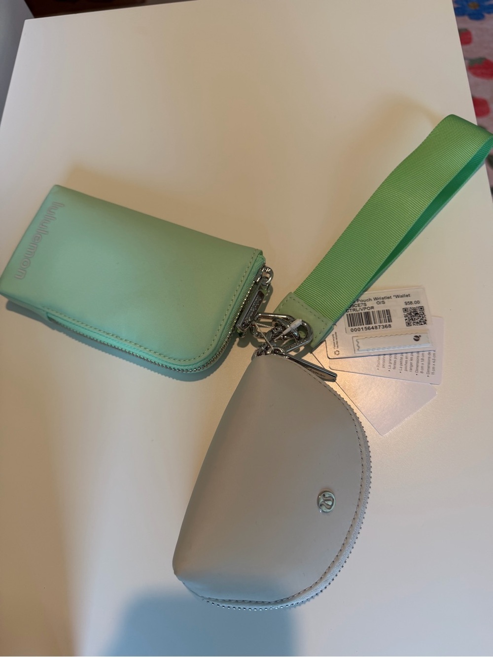 Mint Green Wristlet Keychain with Light Gray Coin Pouch